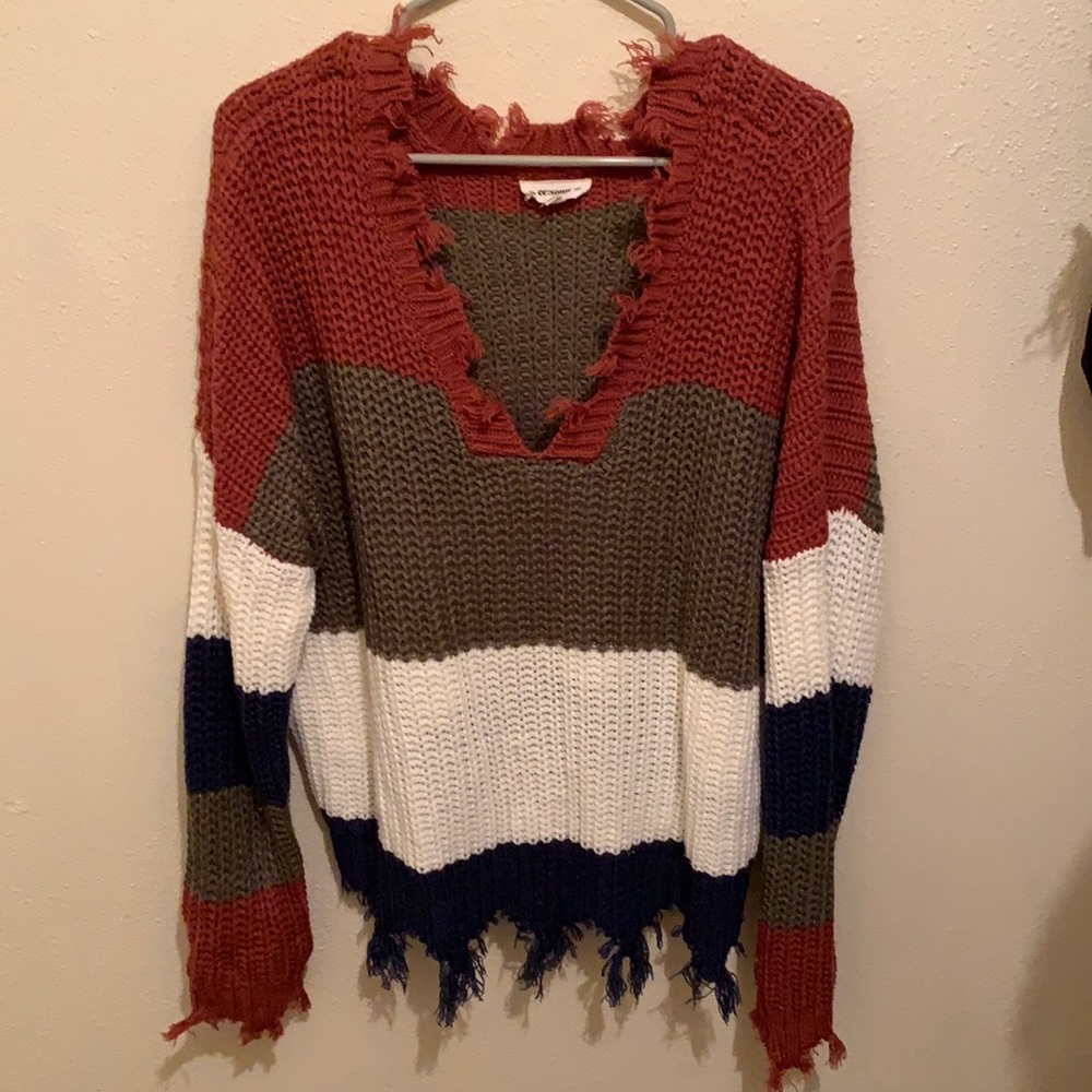 Colorblock Distressed Sweater